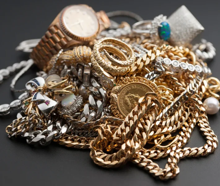 Pile of precious high-end jewelry